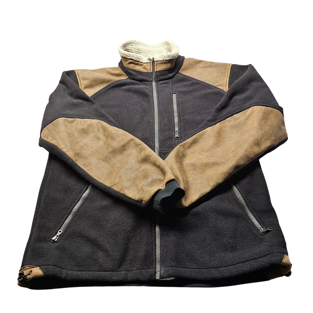 Kuhl Alpenwurxs Fleece Jacket Mens L Black Brown Full Zip Sherpa Collar Outdoor